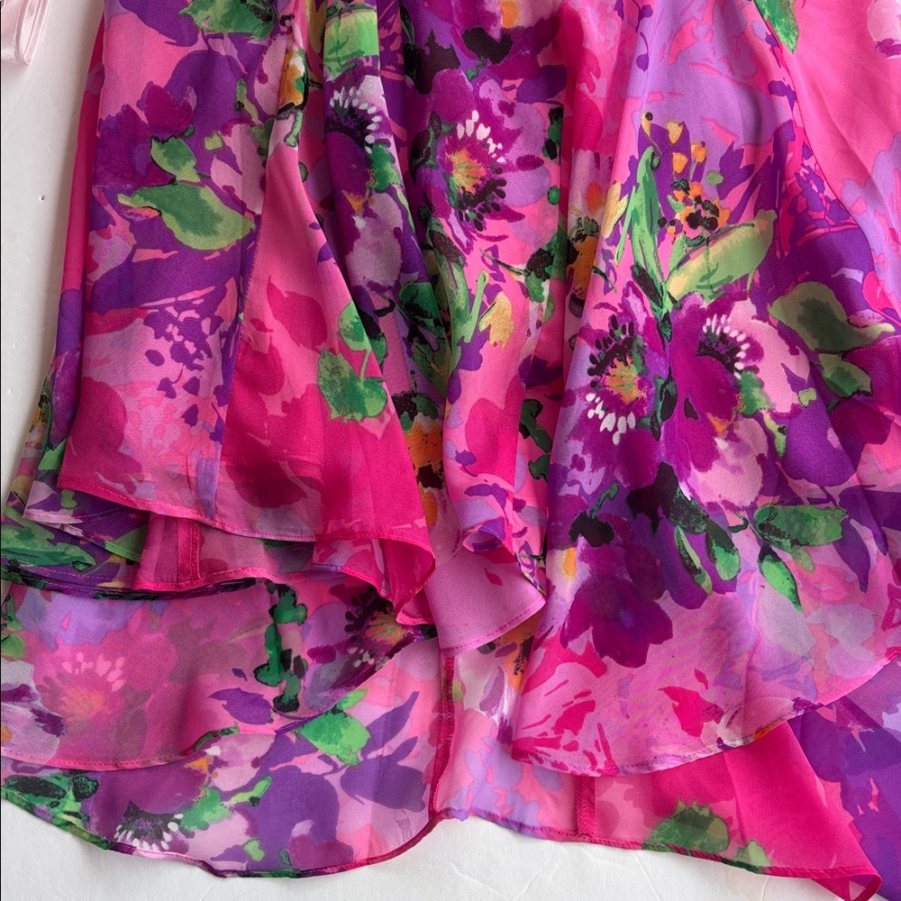 Vintage Y2K Hot Pink Floral Bias Asymmetrical Midi Skirt Cache Mermaid S Barbie - Picture 12 of 17